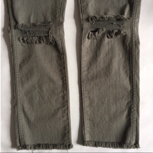 NWOT 7FAM Green Ankle Straight Distressed Jeans - Picture 5 of 6